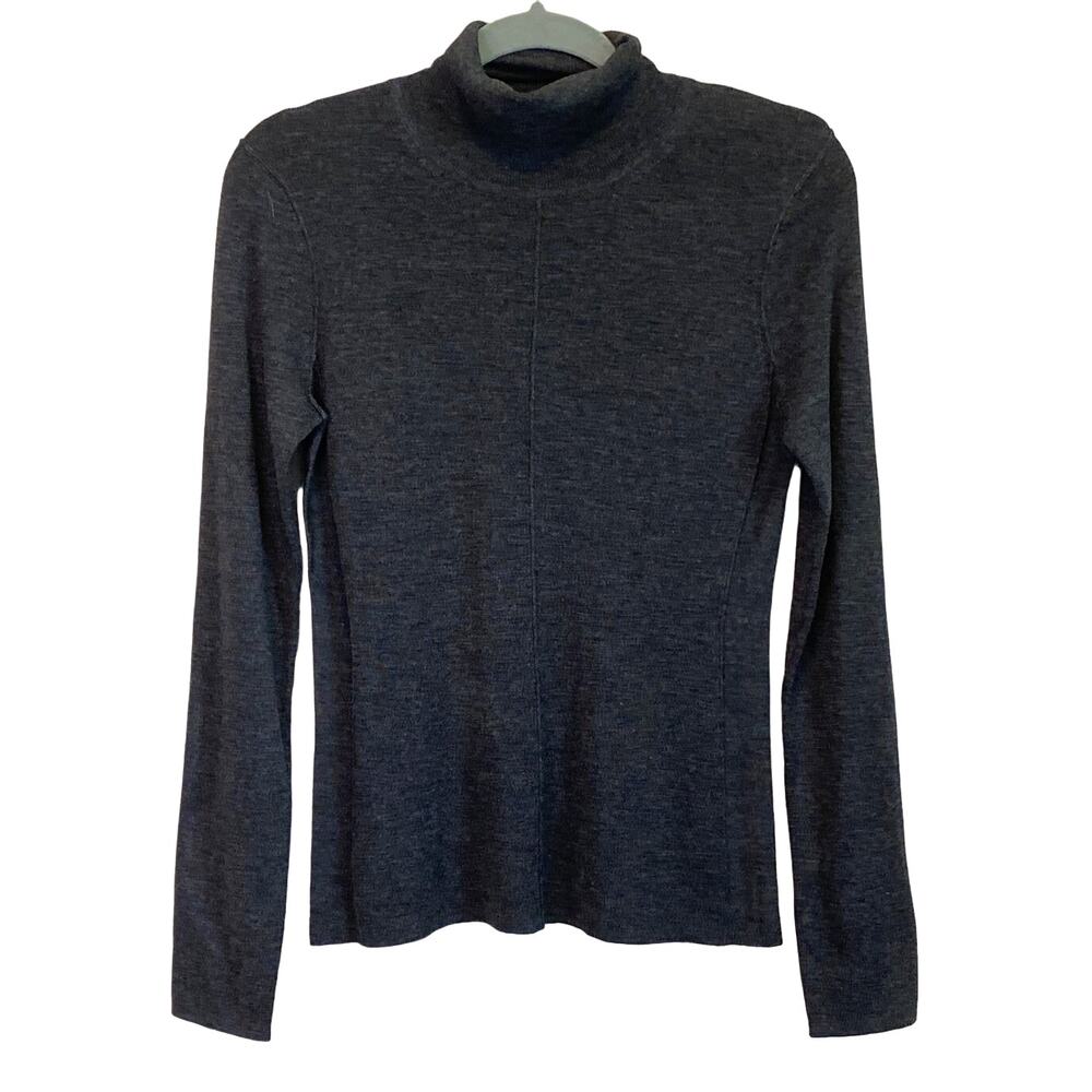 Worth Charcoal Grey 100% Wool Fitted Turtleneck Knit Sweater Women Sz M Layering